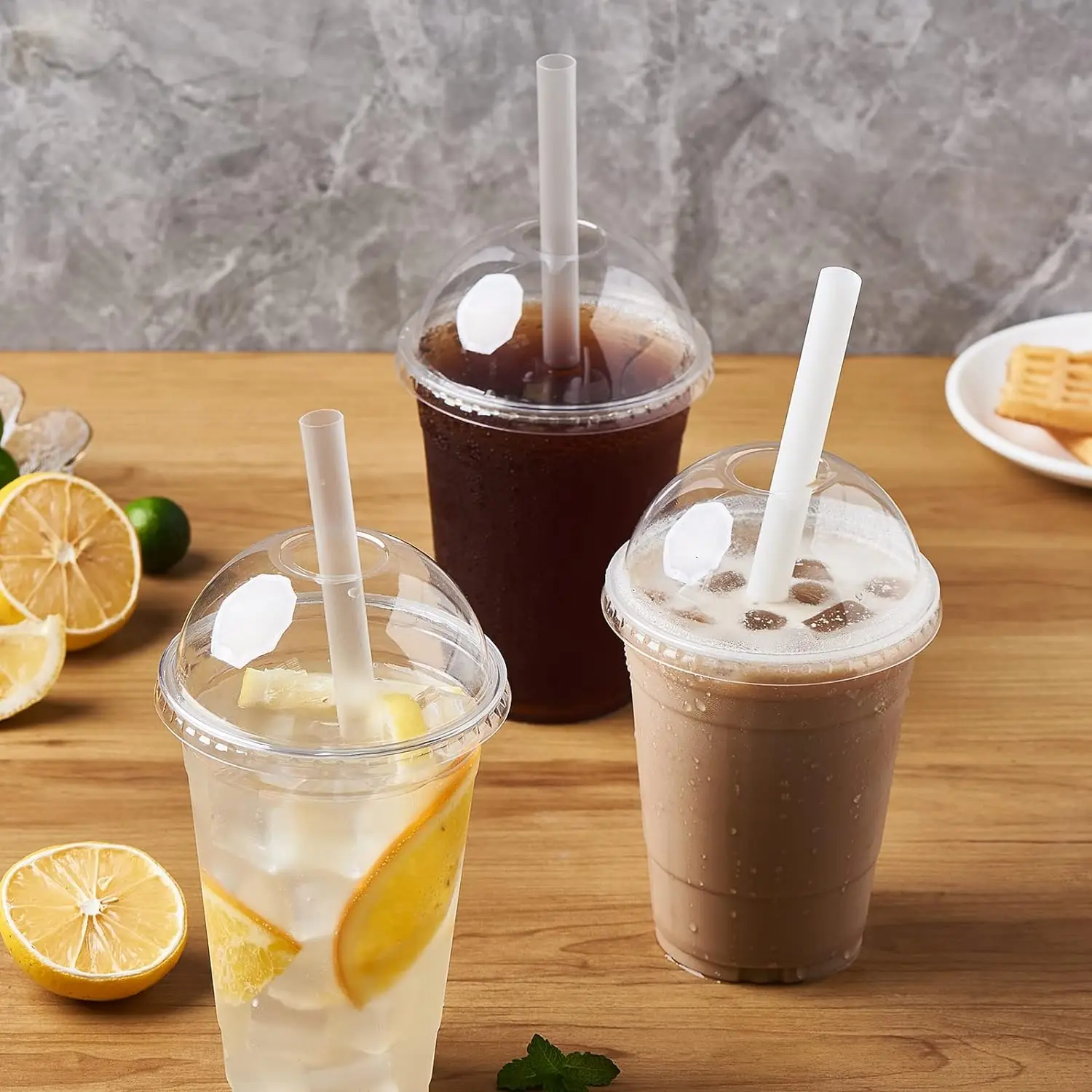 Clear PET Disposable  Plastic Cold Drink Coffee Bubble Tea Tea Cups With Lids Eco Friendly 12oz 14oz 20oz 32oz 16oz LOGO Custom