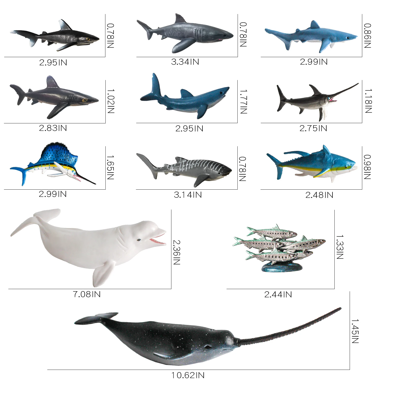 Amazon Hot Selling Ocean Sea Animals Set Fish Toys 12PCS Sea Creatures Sharks Figurines Whale Toys Sailfish Figure Narwhal