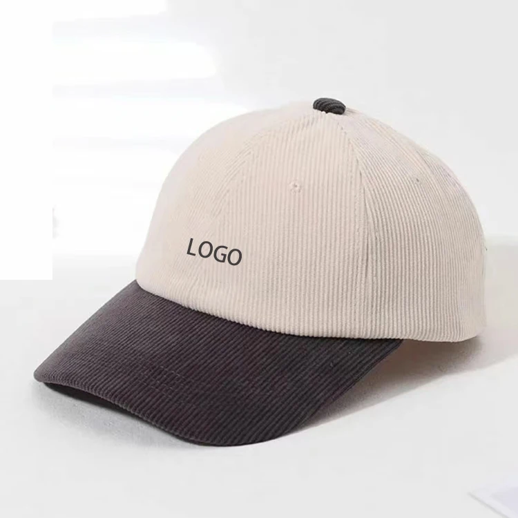 Custom Logo Two Tone Unstructured 6 Panel Corduroy Hat Embroidery Dad Baseball Hat Caps