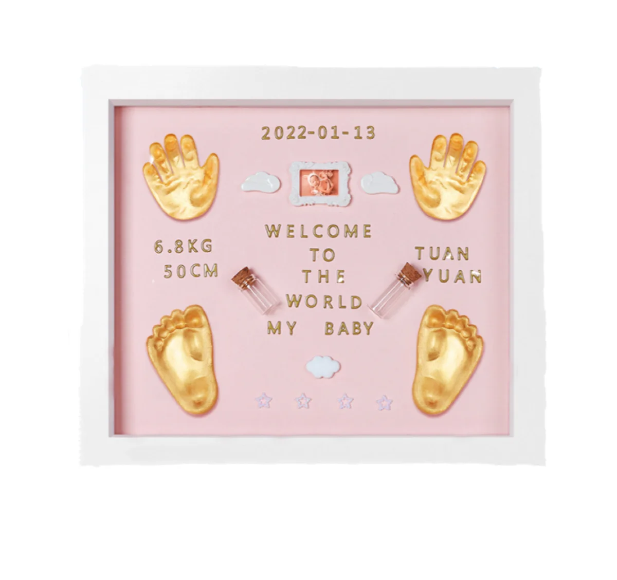 Commemorative hand and foot prints Baby handprints Baby hand and foot prints mud picture frame newborn fetal hair gift