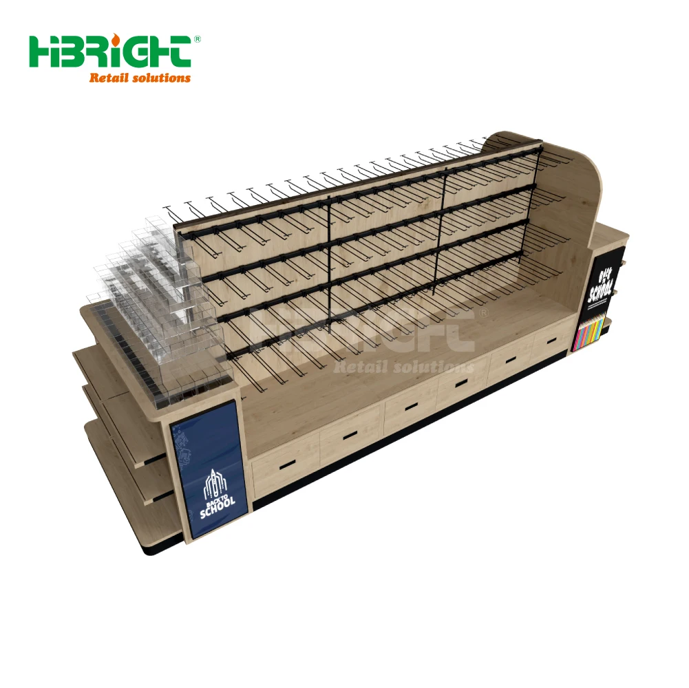 custom made Stationary & Book stores wooden decoration Stationery Display shelf Rack