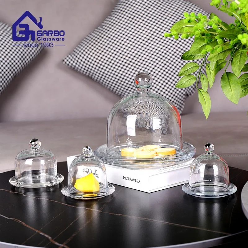 3.7 inch small glass butter dish with dome