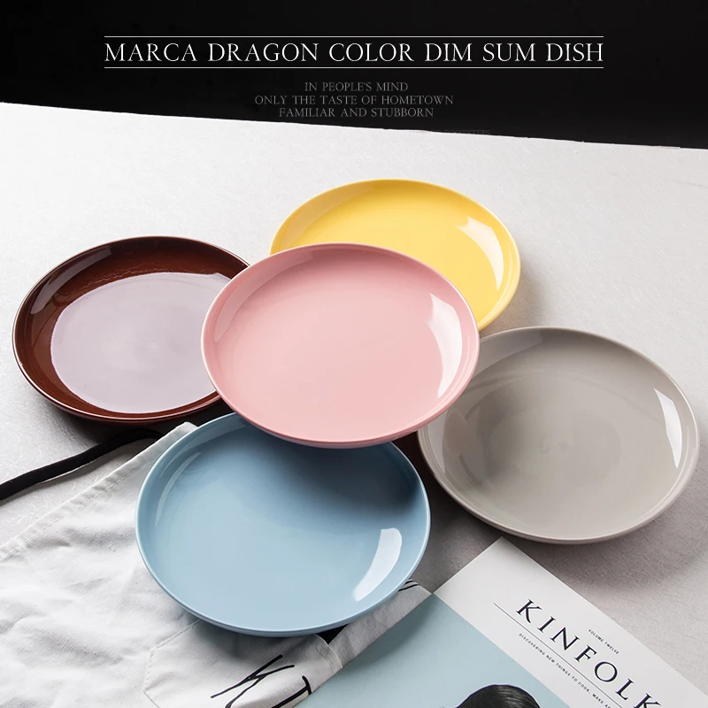 
Multicolor Cheap Round Porcelain Dinner Plates 8 Inch Set of 6 Hot Assorted Colors Stackable Easy cleaning Serving Sushi Dish 