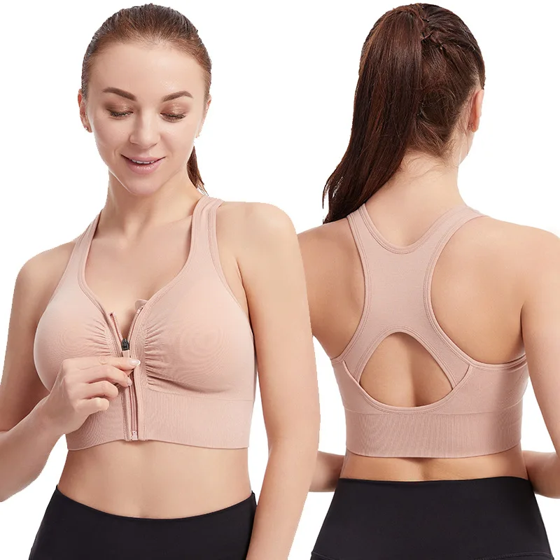 Sports Seamless Push Up Bra With Front Zipper Women High Impact Shockproof No Trace Plus Size Bra Sports Yoga Bra For Women