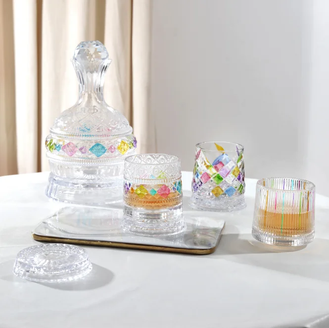 Old Fashioned Rotatable Rock Bar Glasses Crystal Whiskey Rotating Tumbler Glass for Cocktail Whisky Bourbon Scotch