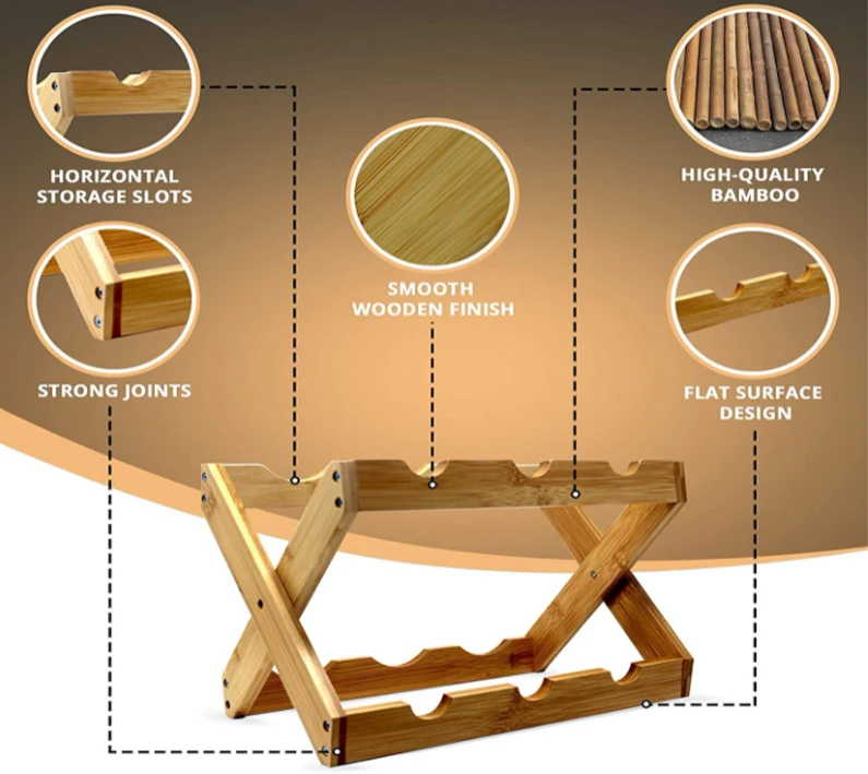 Wooden foldable countertop wine bottle storage rack cabinet wine display rack