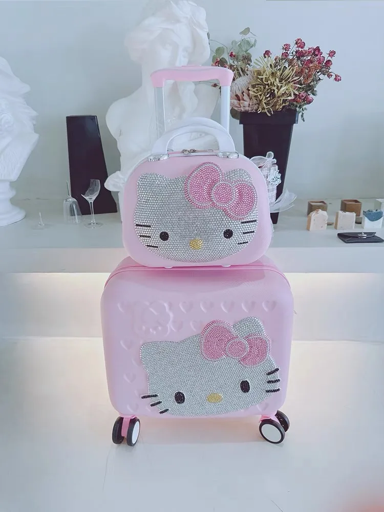 Botu 16inches Diamond Kitty Kid Luggage Set Travel Rolling Luggage Waterproof KT Trolley Large Capacity Kids Suitcases