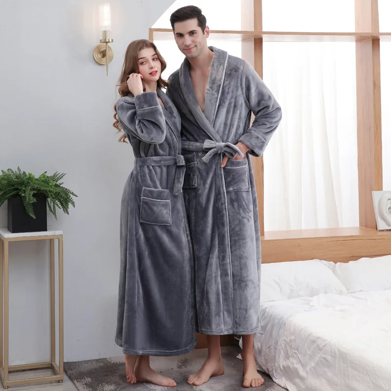 Warm Thickened Bathrobe Pockets Men Long Flannel Bath Robe