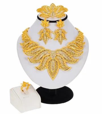 Оптовая продажа, ювелирное изделие из Дубая, 24 карат, позолоченный индийский комплект украшений, африканские женские свадебные наборы для свадебного ожерелья и сережек, браслетов и колец