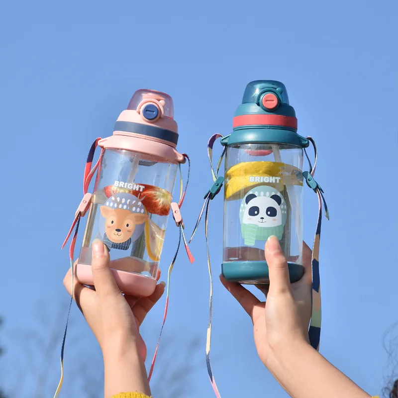 550ml/650ml kids Clear Plastic Water Bottle With Straw Drinking Children Drink School Cute Water Bottle For Kids