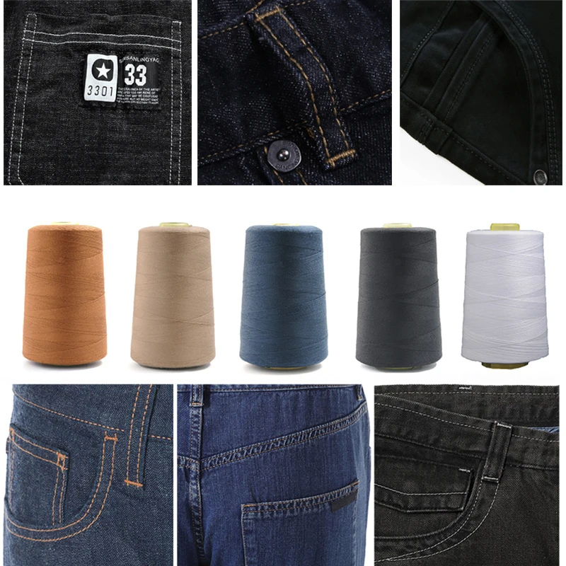 Manufacturer Wholesale Thick Jeans Polyester Thread Heavy Duty 20S/2 20S/3 Polyester Sewing Thread for Denim