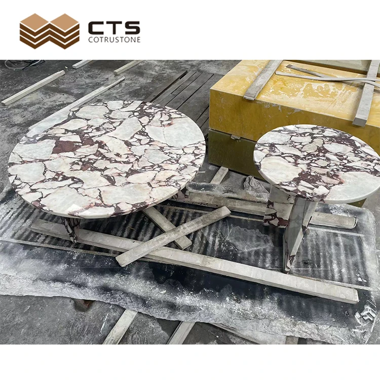 Wholesale Rectangle Calacatta Violet Color Veins Plinth Coffee Table Top Design Marble Plinth