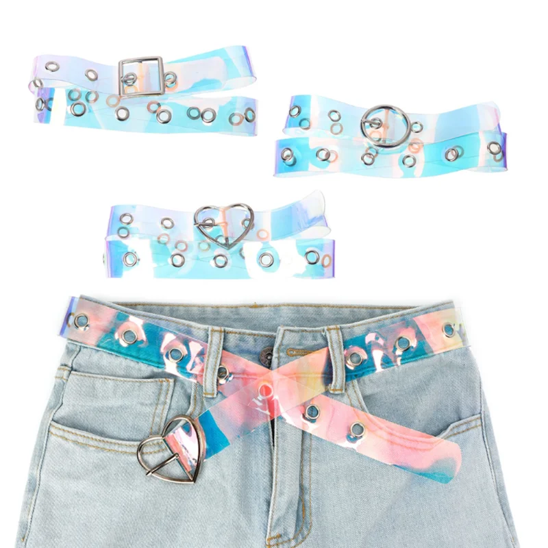 Женский модный лазерный прозрачный ремень, лазерный голографический прозрачный ремень с пряжкой с язычком, широкий пояс для джинсов, Женский невидимый ремень в стиле панк