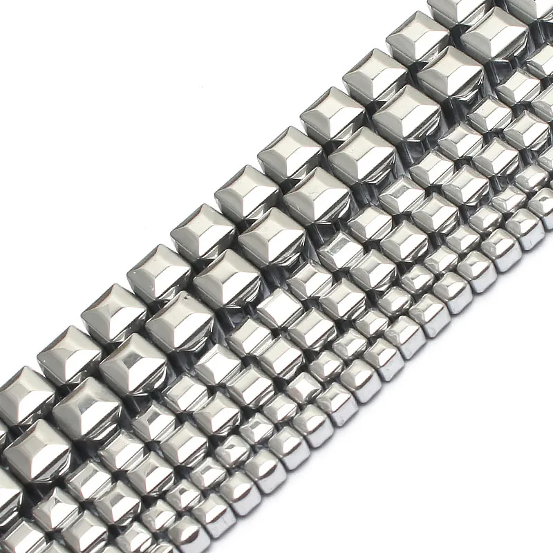 Wholesale Natural Silver Plated Square Hematite Stone Beads For Jewelry Making Bracelet Necklace