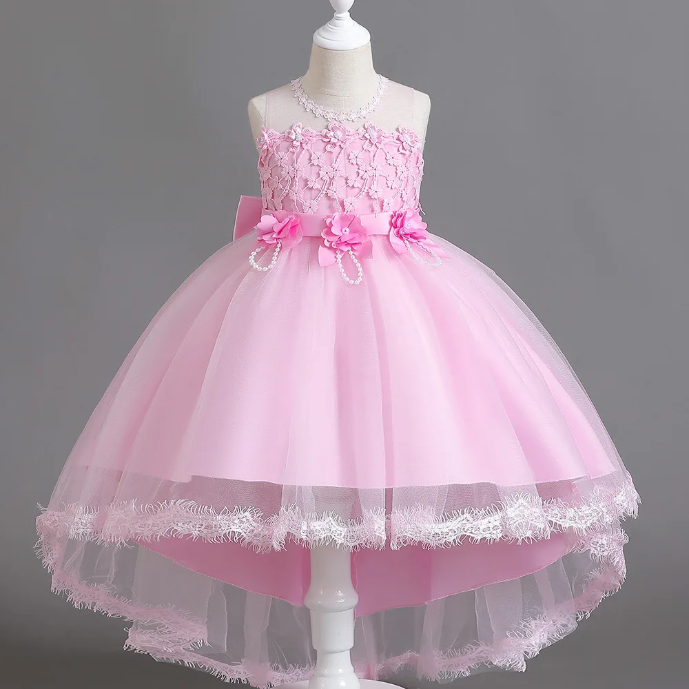 Flower Girls Party Dresses for New Year Baby Girls Sleeveless Pearl Princess Wedding Dress Children Clothes Vestidos 2-10Y