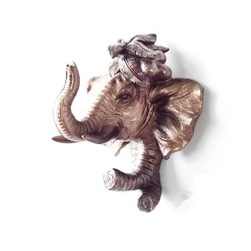 China Factory Customized Good Price Home Decorative Non Fade Resin Ornament Elephant Head Statue Wall Hanger Hanging for Hotel