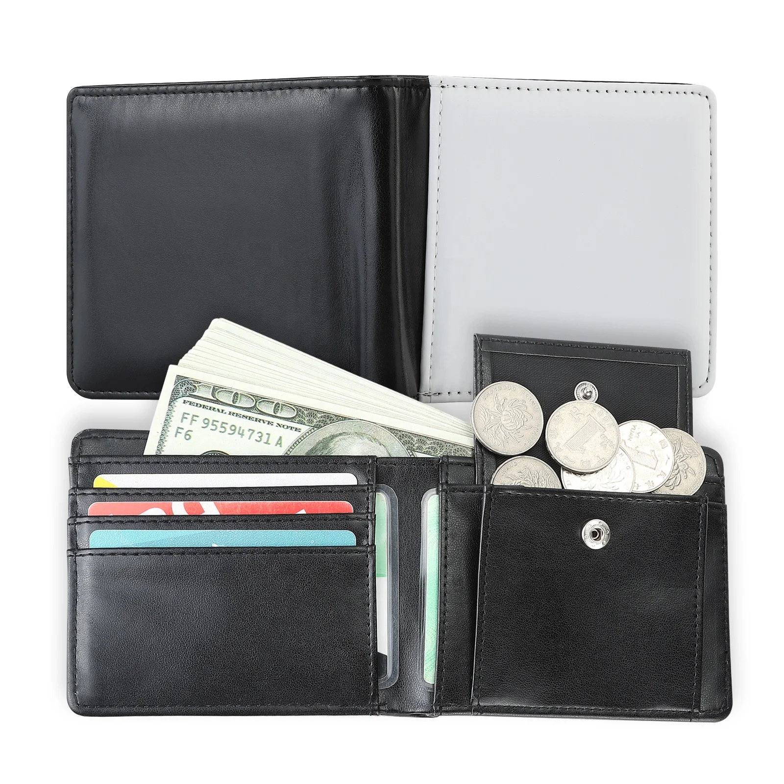 Faux Leather Bifold Filp Mens Sublimation Wallet With Coin Section