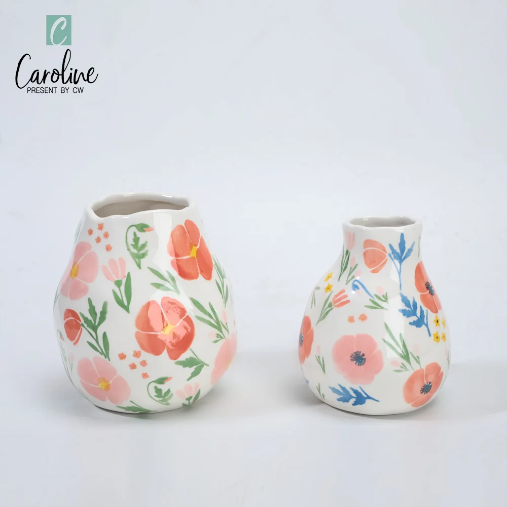 Caroline Wholesale Customized Spring Flower Ceramic Porcelain Vase Kettle