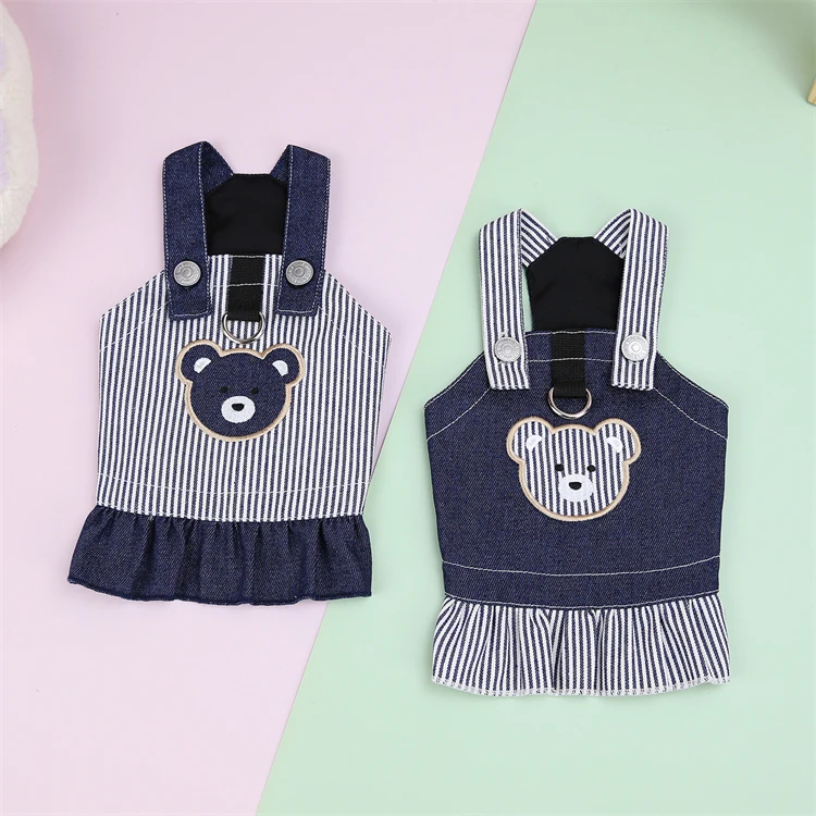 Jeans Cat Dress With D Ring Pet Clothes Accessories Pet Costume Dress Europe Cute Cat Items Bear	Cat Harness Funny