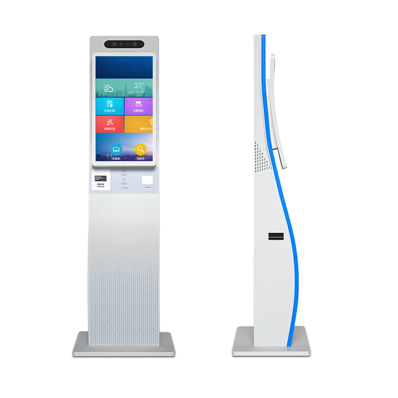 Free standing 23.6 inch capacitive touch screen terminal machine card issue smart for hotel bank self checkout service kiosk