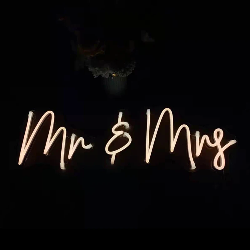 Drop Shipping 50cm Electronic Custom Made Pvc Glass Silicone Led Light Letters Wedding Mr&mrs Led Neon Sign