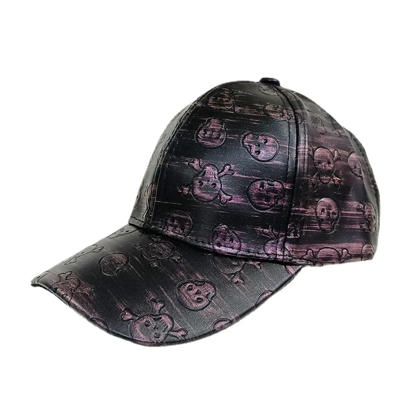 Fashion custom logo black pu leather baseball cap for men