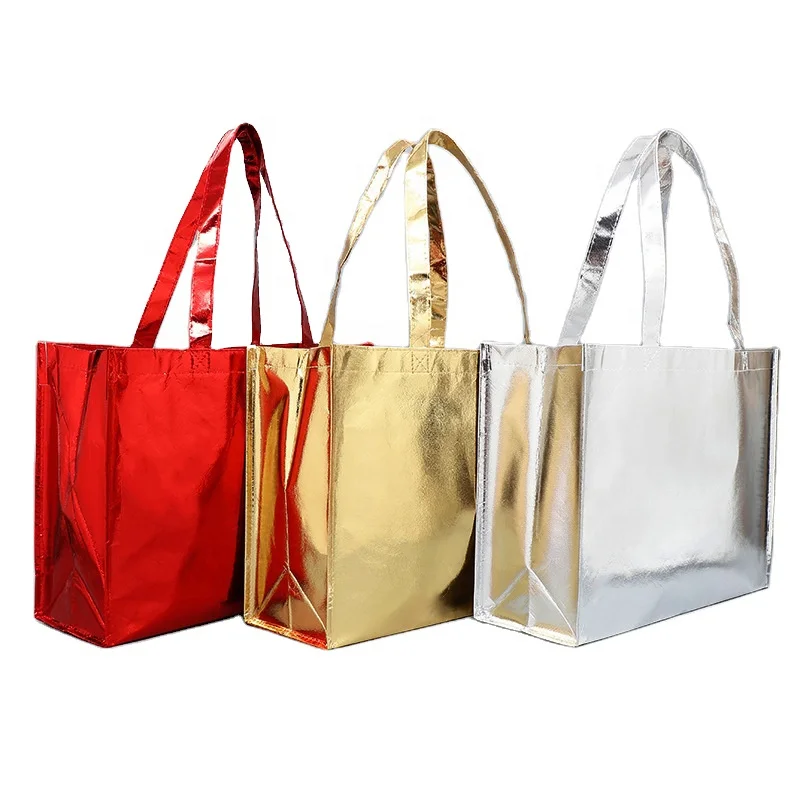 Promotional Custom shinny Metallic laminated Non Woven Shopping Bag