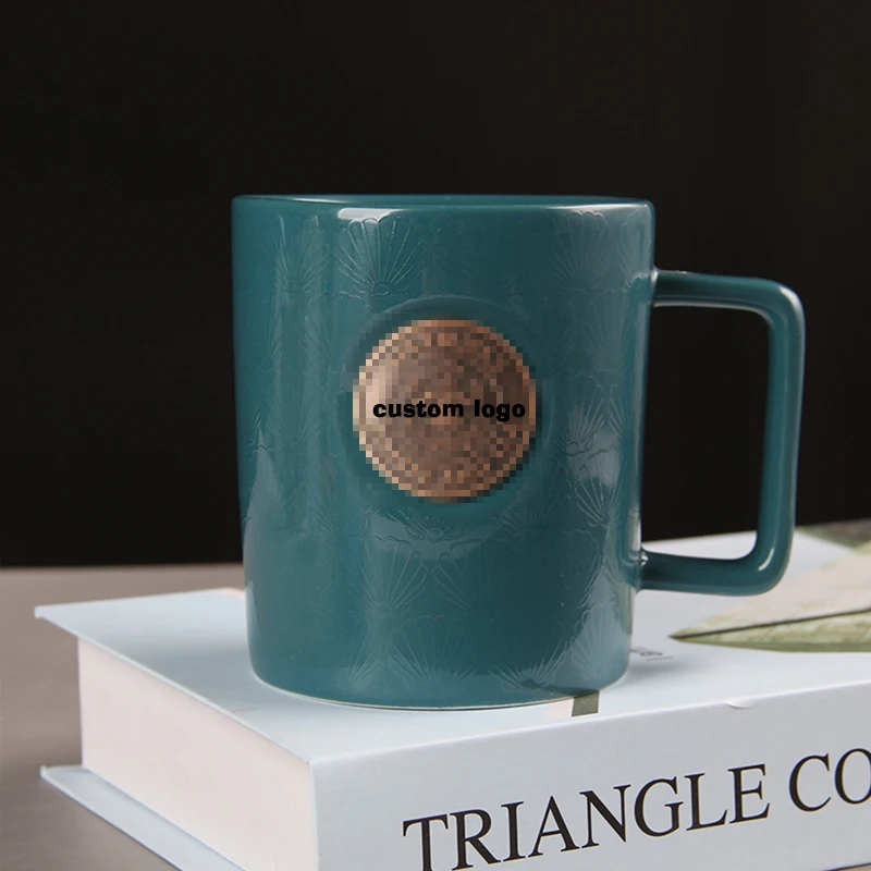Wholesale Custom Copper Seal Logo 473ml Drinkware Milk Cup 16oz Handmade Bottle Green Custom Ceramic Mug Manufacturers