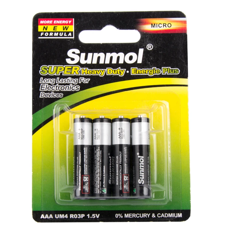  CE Sunmol бренд 1 5 V батареи UM4 цинковые Углеродные AAA неперезаряжаемые с OEM