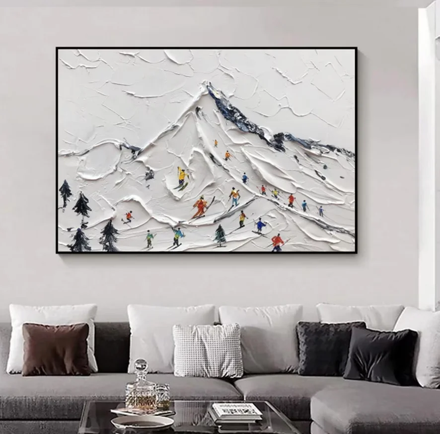 Modern Custom Made Hand Painted Original Winter Decor Wall Art Living Room Ski Texture Sport 3D Oil Painting On Canvas