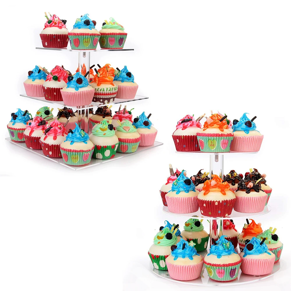 Custom Logo High Quality Multi-Layer Acrylic Round Square Cake Stand Transparent Acrylic Wedding Cake Display Stands