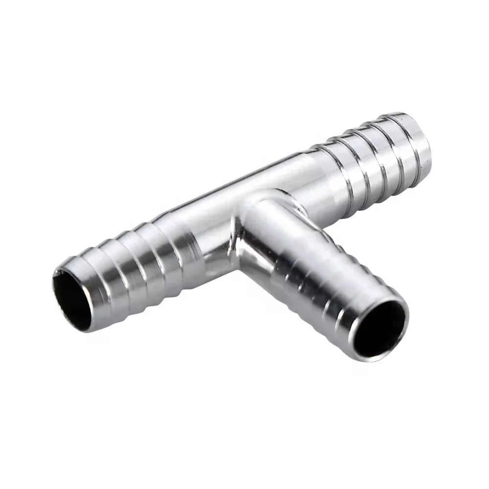 304 Stainless Steel Forge Branch Tee Fitting 3/8 Barb Hose Adapter Cross Manifold Food Beverage Distribution-Pipe Fittings Beer