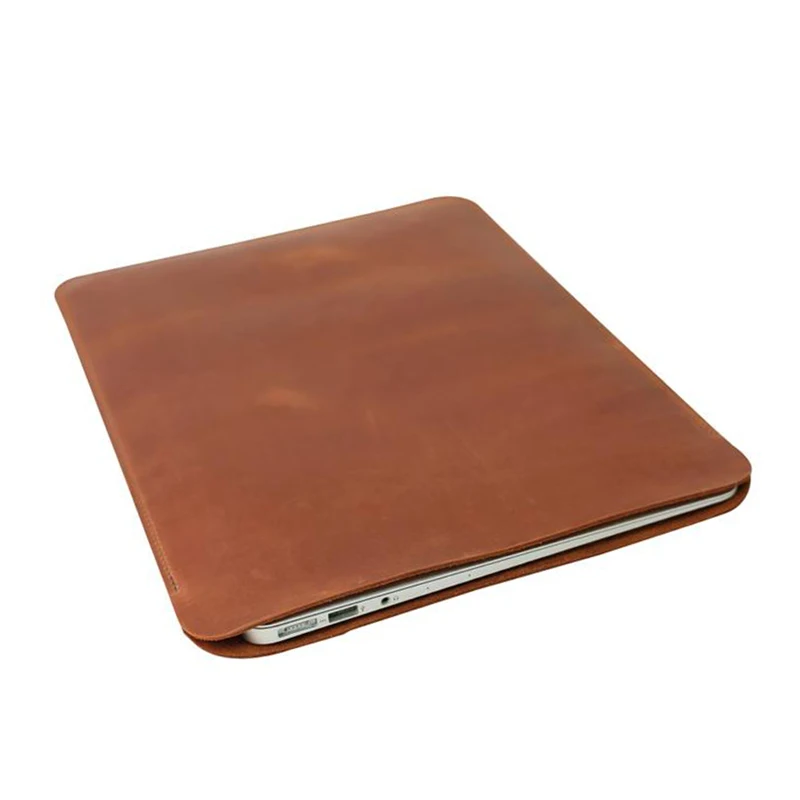 Simple design laptop leather cover, handmade full grain leather laptop sleeve case for 13 14 15 inch