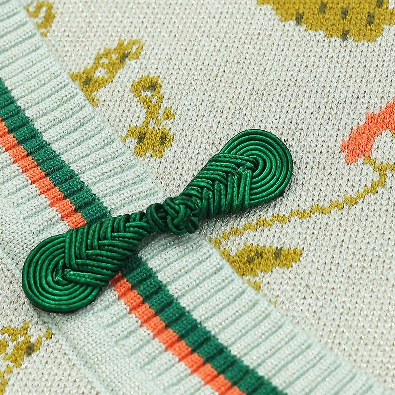 Factory wholesale vintage knitted vest irregular v-neck jacquard contrast color slim mandarin collar jilet top for women