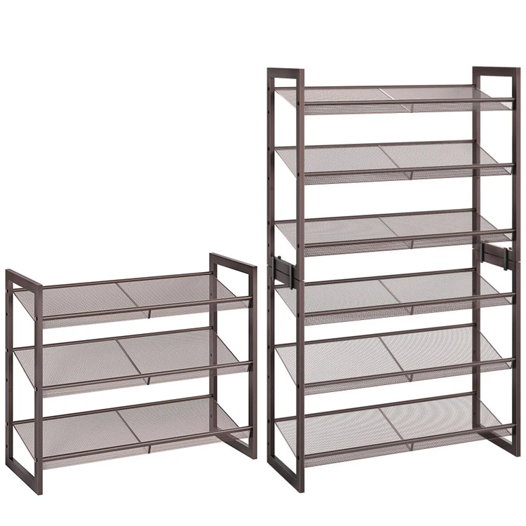 Metal Stackable Shoe Rack, 3 Tier Iron Stacking Shoe Storage Stand, 6 Layer Metal Shoe Shelf for Entryway Closet Shoes Organizer
