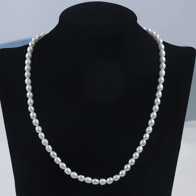 925 silver lobster clasp 6-7mm cultured natural white original real fresh water rice pearl necklace jewelry