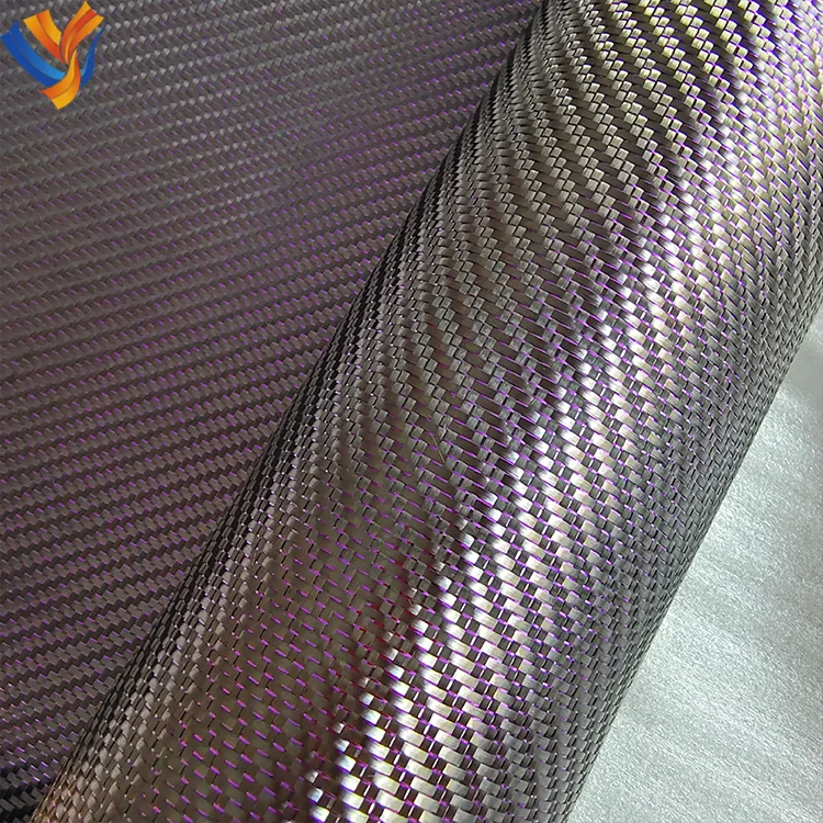 Twill Weave Single Purple Wire Carbon Fiber Fabric 3K Single Metallic Purple Tinsel Filament Carbon Fiber Fabric
