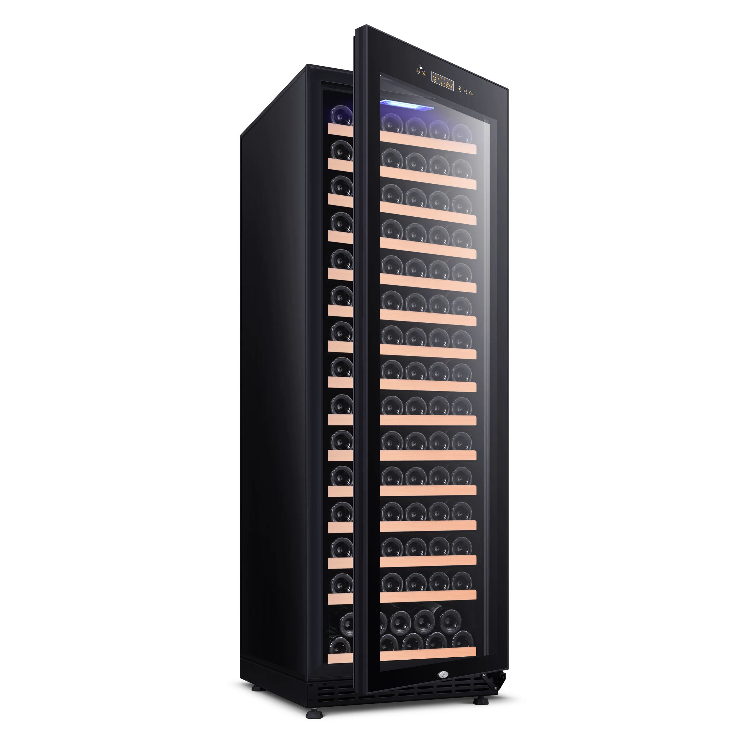 
165 bottles large black wine cooler with glass door wooden shelves for house use 