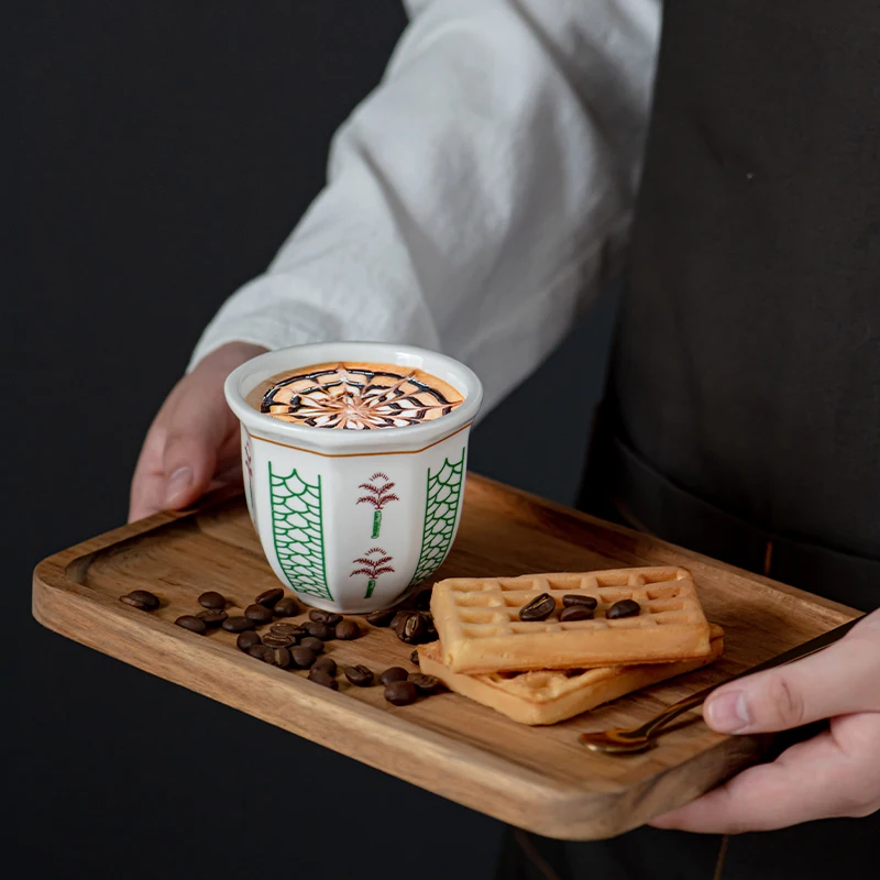 Find Elegant traditional pattern Palm Tree 180ml 6oz porcelain mid eastern arabian espresso coffee cups Handshake ceramic mug