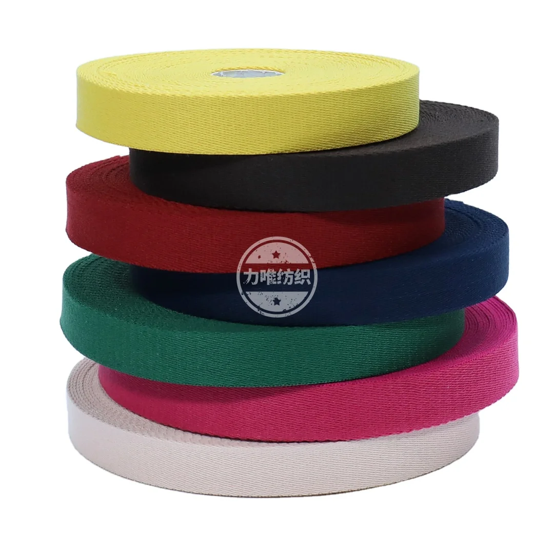 Factory hot sell bias twill cotton webbing 20mm,25mm,32mm,38mm,50mm polyester straps stocks bags belt tape