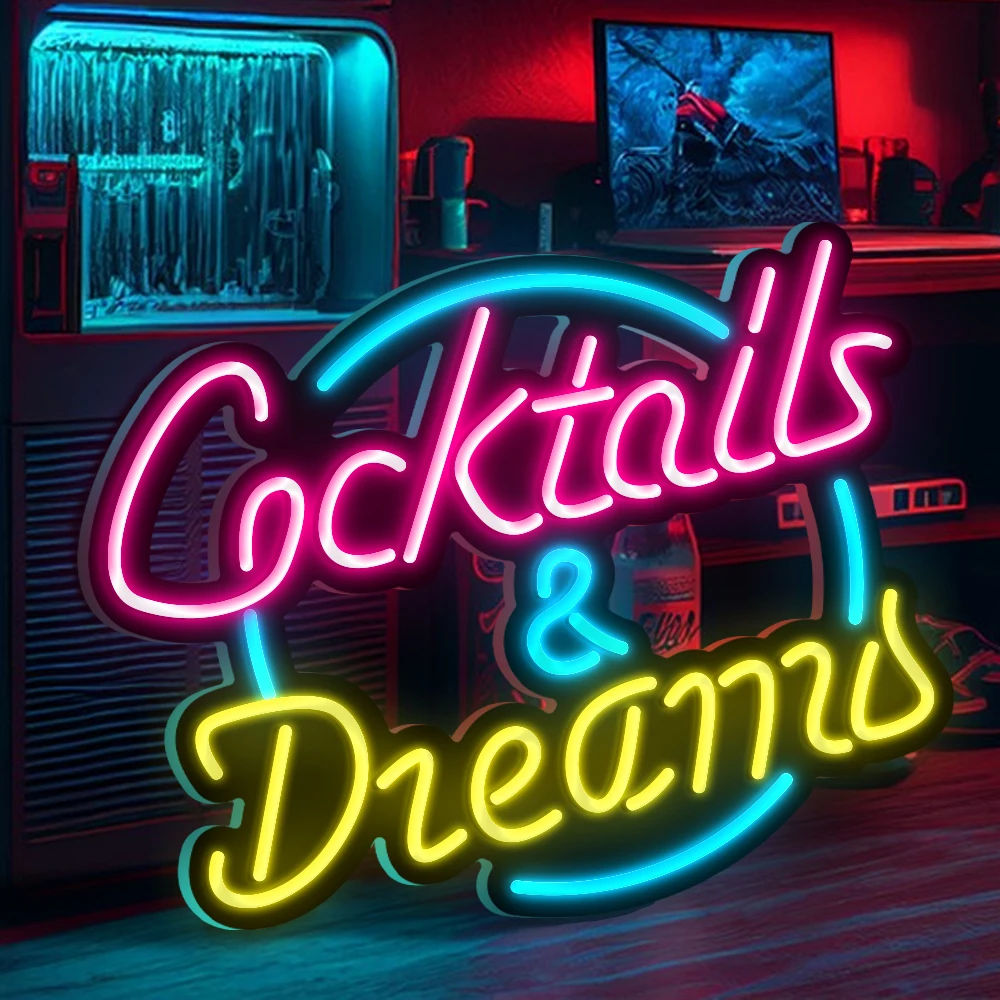Manufacturer Fast delivery Dropshipping Cocktails&Dreams led neon letter sign custom led light logo neon sign neon with mirror
