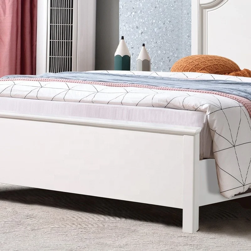 Bedroom furniture modern and minimalist American style bed Solid wood frame King size bed White princess storage Queen bed