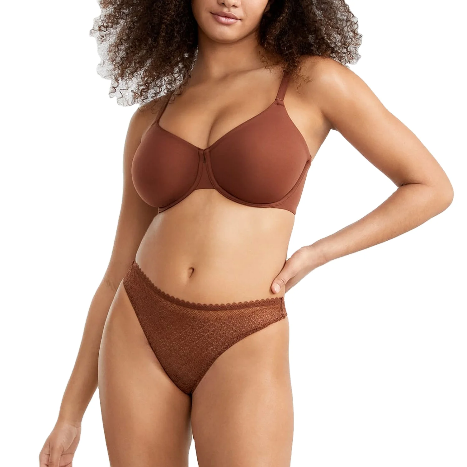 Low rise with scalloped waistband all-lace patterned cheeky thong Sheer stretch lace with cotton panel women Bra Brief Sets