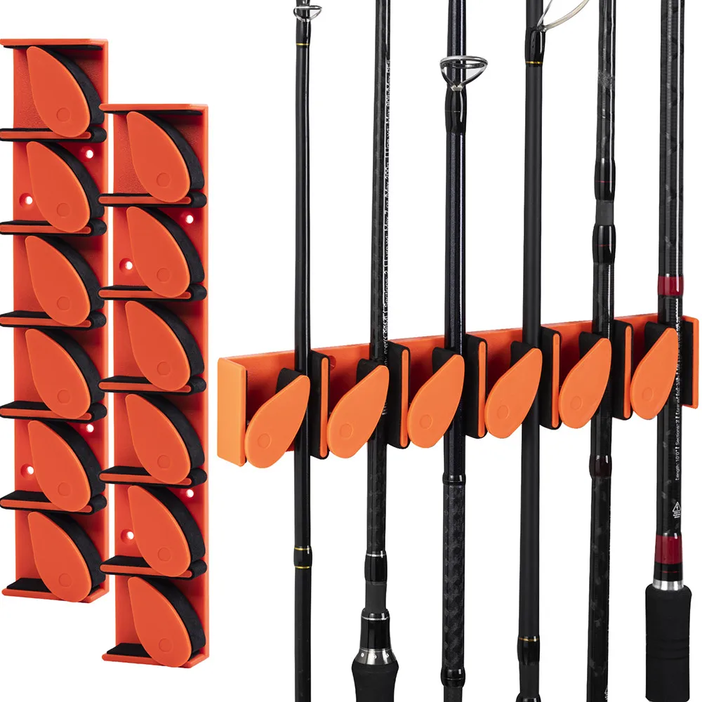 Fishing Rod Holder Horizontal 6-Rod Rack ABS Plastic Storage Wall Mount Fishing Rod Rack Fishing Pole Holder for Garage