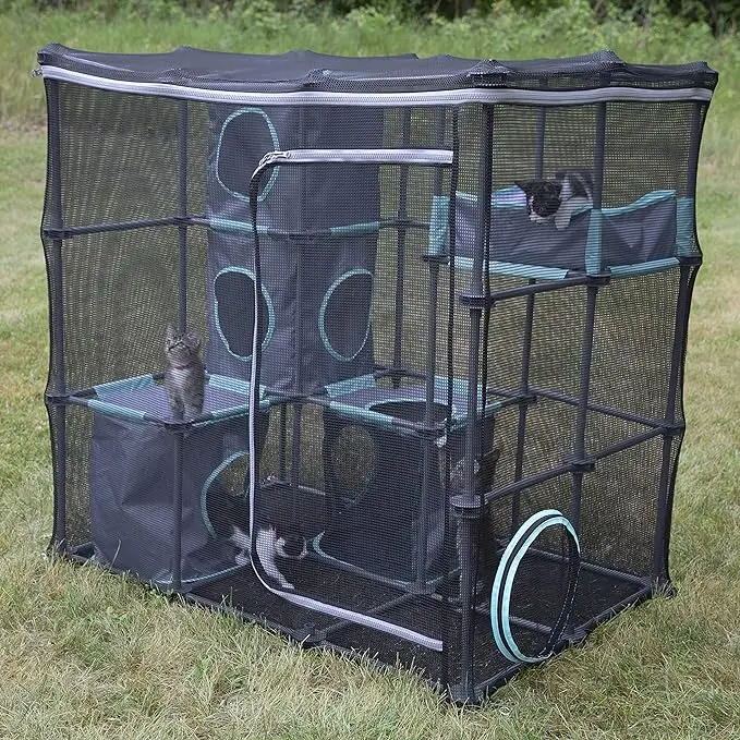 Outdoor Pop up Pet Tent with Cat Tunnels for Indoor Cats Outdoor Cat Enclosures and easy folding.