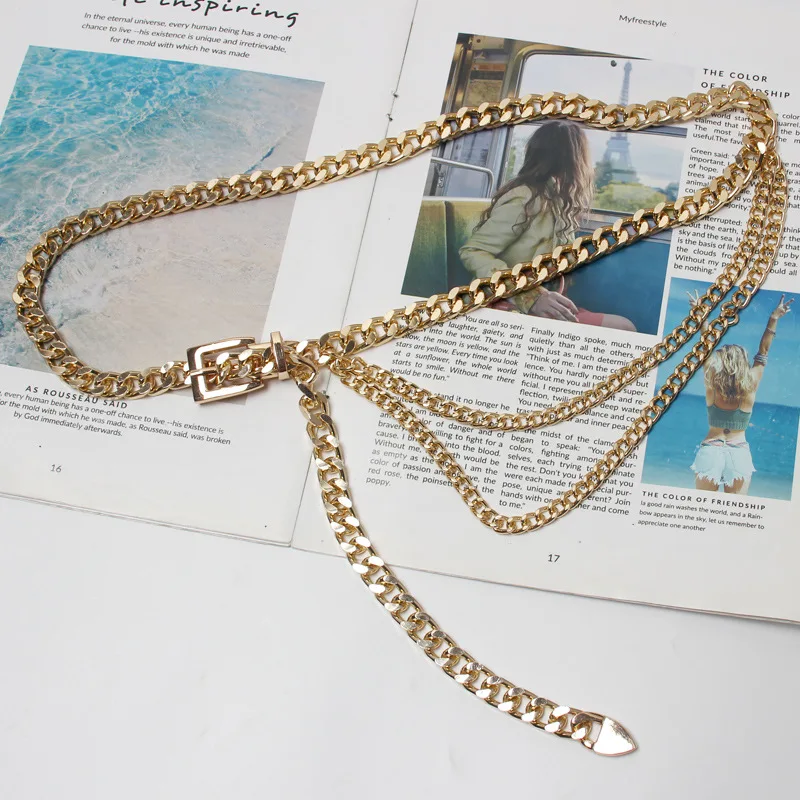 
New Personality Trend Fashion Thick Ladies Chain Belt Decorative Dress Versatile Gold Metal Waist Chain For Women 