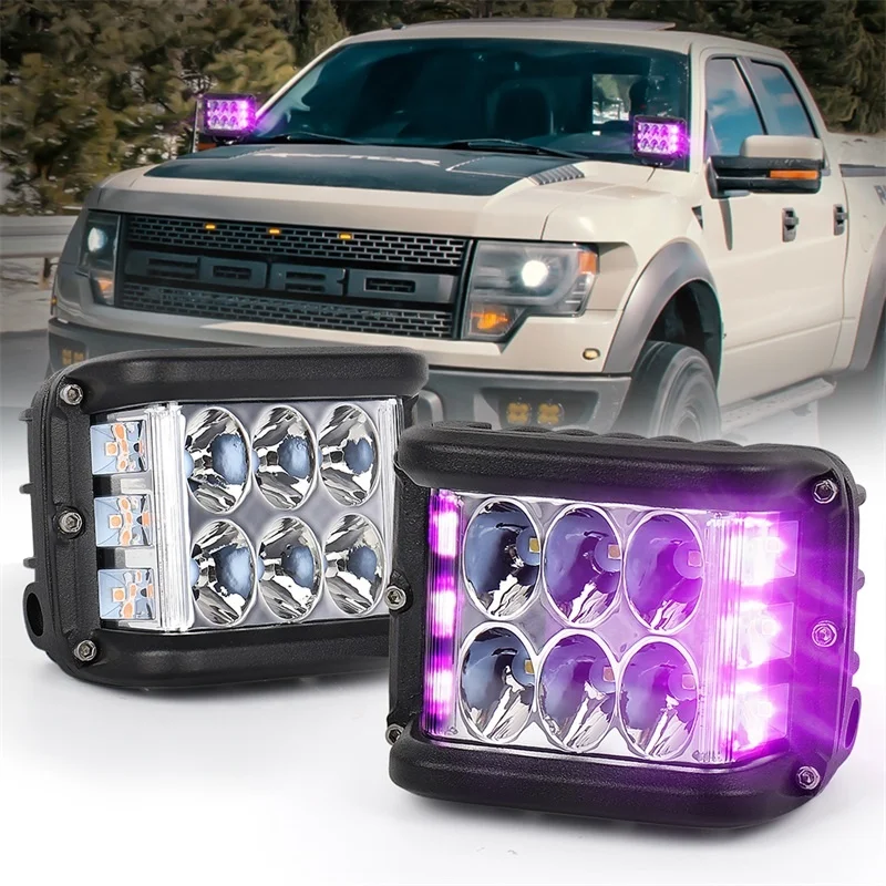 OVOVS Atv Utv Amber purple 4inch Motorcycle Truck Flashing Strobe Mini 3 Sides Led Work Light for trucks off road vehicle 4x4