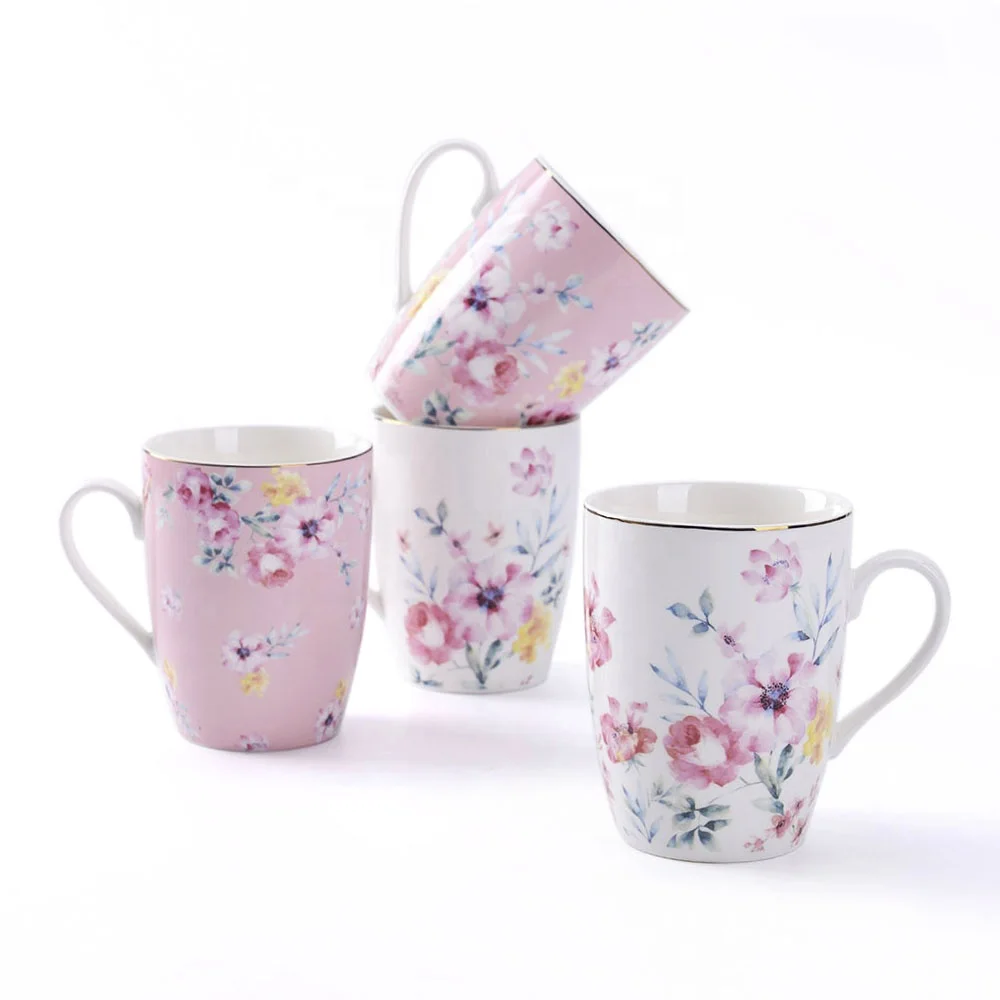 ODM Cheap Price Pottery Gold Rim pink Restaurant Coffee Sublimation Mug Wedding Ceramic
