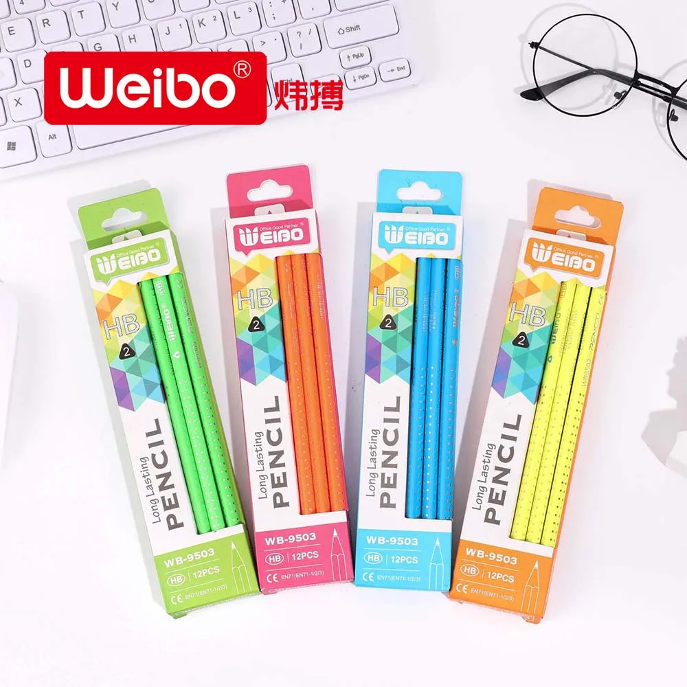 WEIBO оптовая продажа треугольные деревянные графитовые предварительно заточенные стандартные карандаши с ластиком для детей Детский Школьный рисунок
