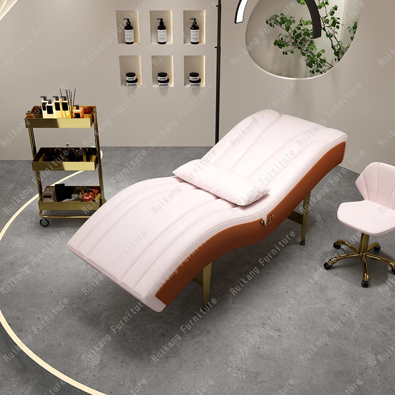 Modern Stationary luxury Beauty Salon Equipment  Metal Eyelash Cosmetic Facial Spa Curve Lash Bed Massage Table